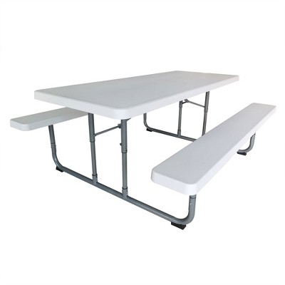 Peakform 6 Foot Rectangular Picnic Table, Multipurpose Indoor Outdoor Furniture with Double Bench Wood Grain Seating, White/Black
