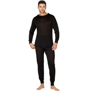Intimo Men's Classic Silk Long John Adult Pajama Set Top and Bottom - 1 of 4