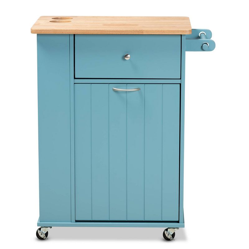 Liona Sky Wood Kitchen Storage Cart Blue/Natural - Baxton Studio, 4 of 15