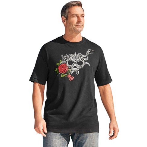 Kingsize Men's Big & Tall Streetwear Graphic Tee - Big - 5xl, Rose Skull  Black : Target