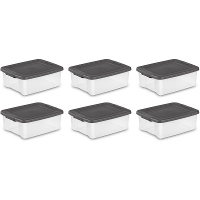 Sterilite 25 Qt ShelfTote Gray Lid Clear Base w/Gray Latches (6 Pack) 19363V06