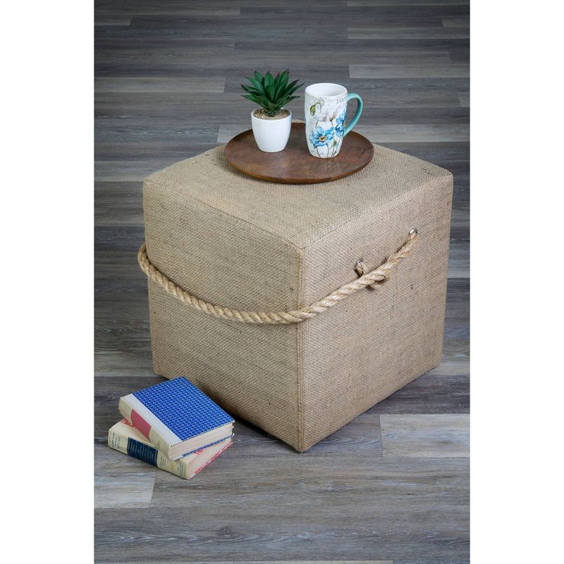 Saanich Traditional Tan Jute Stool White Washed - East at Main, 3 of 7
