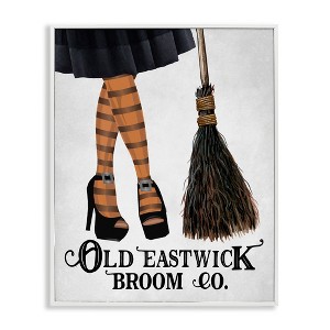 Stupell Industries Broom Co. Halloween Sign Witch Striped Stockings Framed Giclee Art - 1 of 4