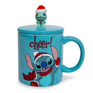 Silver Buffalo Disney Lilo & Stitch Holiday Cheer Ceramic Mug With Lid | Holds 18 Ounces - 1 of 4
