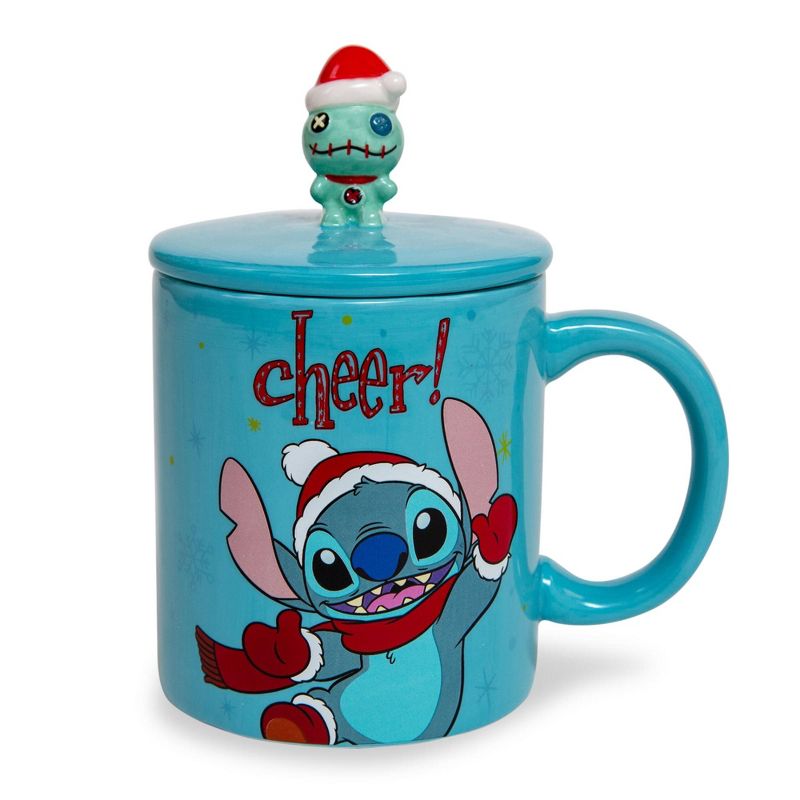 Silver Buffalo Disney Lilo & Stitch Holiday Cheer Ceramic Mug With Lid | Holds 18 Ounces, 1 of 7