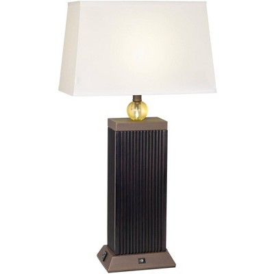 LeVar Espresso Table Lamp With Built In 3-Prong Electrical Outlets