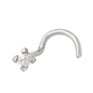 Jewelry Avalanche V-Prong Set Princess Cut Moissanite Nose Screw Nose Stud, Solid 14K Gold, 22G - 1 of 4