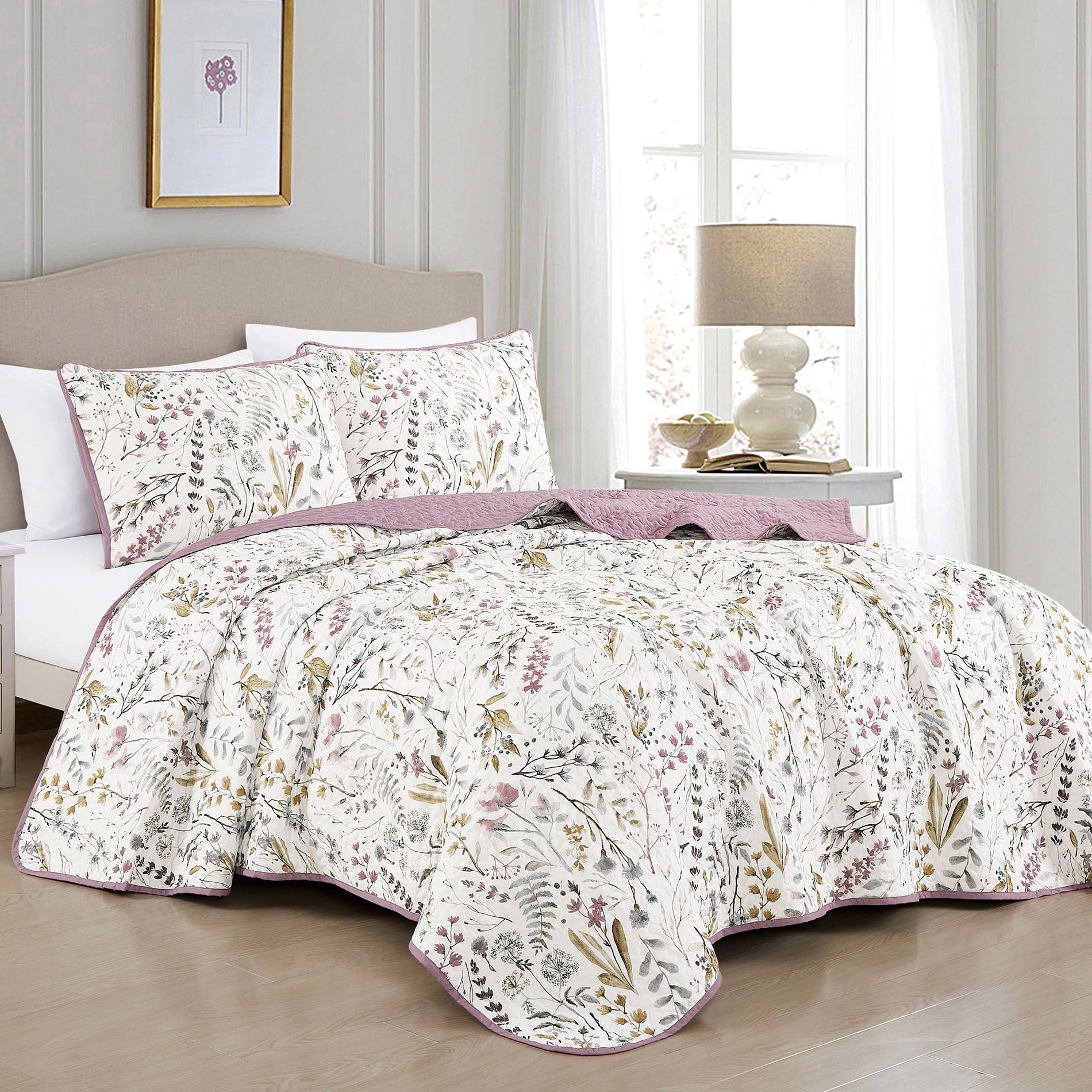 Marcielo 3 Pcs Floral Printed Bedspread Set