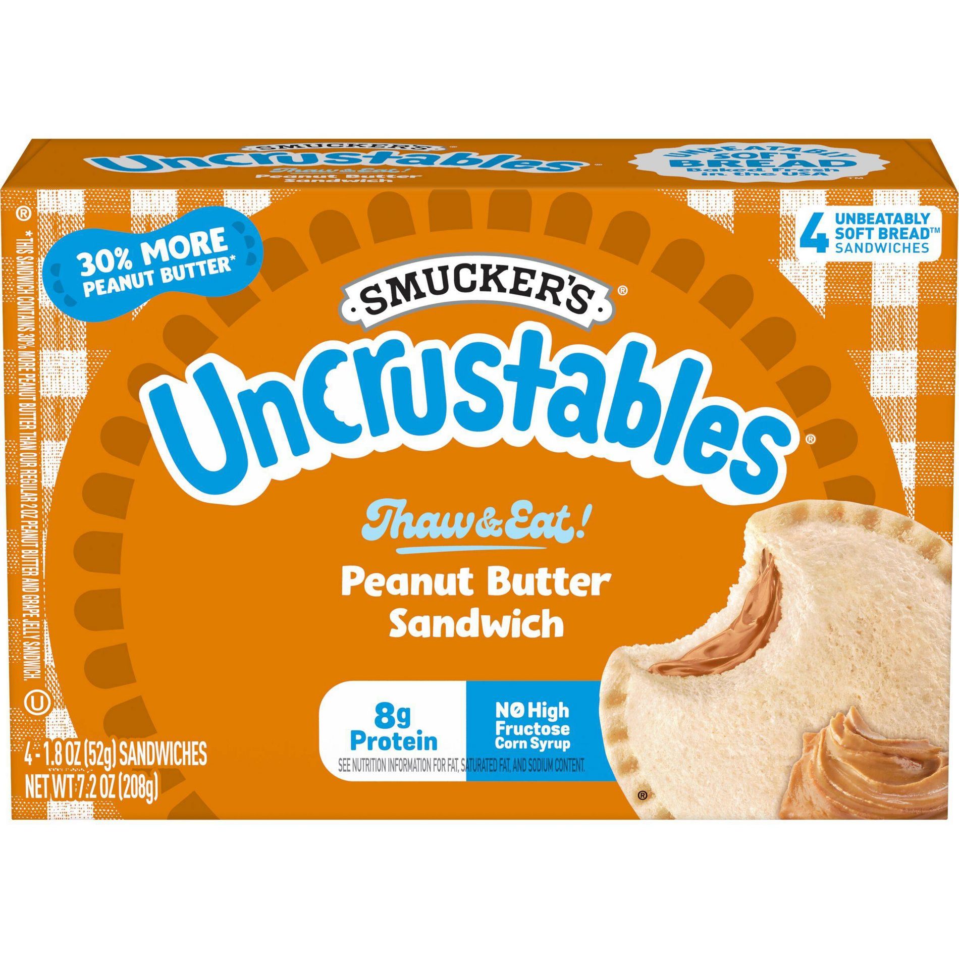 Smucker's Uncrustables Frozen Peanut Butter Sandwich - 7.2oz/4ct