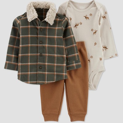 Image of Carter's Just One You®️ Baby Boys' Plaid Shacket & Bottom Set - Brown Newborn
