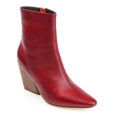 Journee Signature Womens Genuine Leather Hydra Almond Toe Stacked Ankle Booties