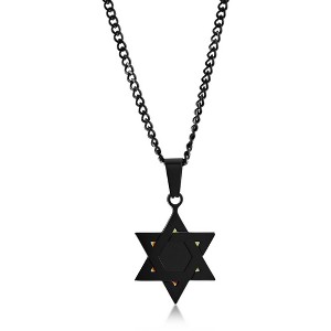 Metallo Stainless Steel Polished Star of David Necklace - Black Plated - Black - 24 Inch - 1 of 3