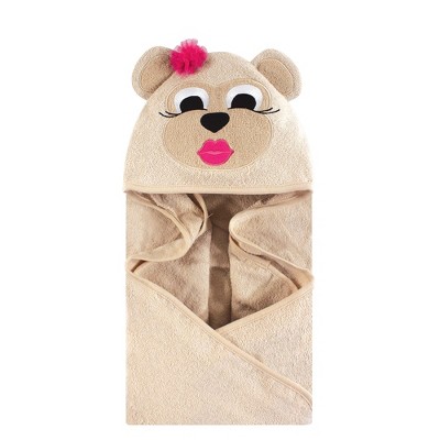 Hudson Baby Infant Girl Cotton Animal Face Hooded Towel, Miss Monkey, One Size