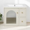 24" Wall-Mounted Bathroom Vanity with Ceramic Sink, 2 Drawers & Glass Door Cabinet, Modern Floating Design for Small Spaces - 2 of 4
