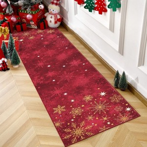 Acekool Christmas Area Rugs, Washable Non-Slip Snowflakes Carpet, Soft Low Pile Foldable Stain Resistant for Bedroom, Home - 1 of 4