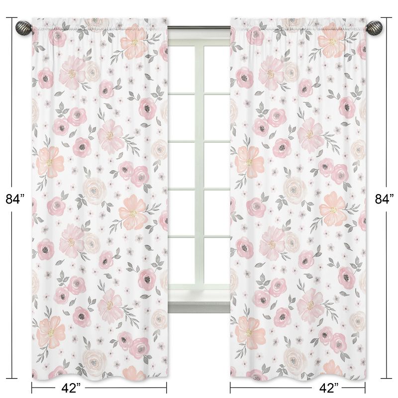 Sweet Jojo Designs Window Curtain Panels 84in. Watercolor Floral Pink and Grey, 5 of 6