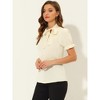 INSPIRE CHIC Women's Bow Tie Neck Solid Color Elastic Cuffs Elegant Office Short Sleeve Blouse - 3 of 4