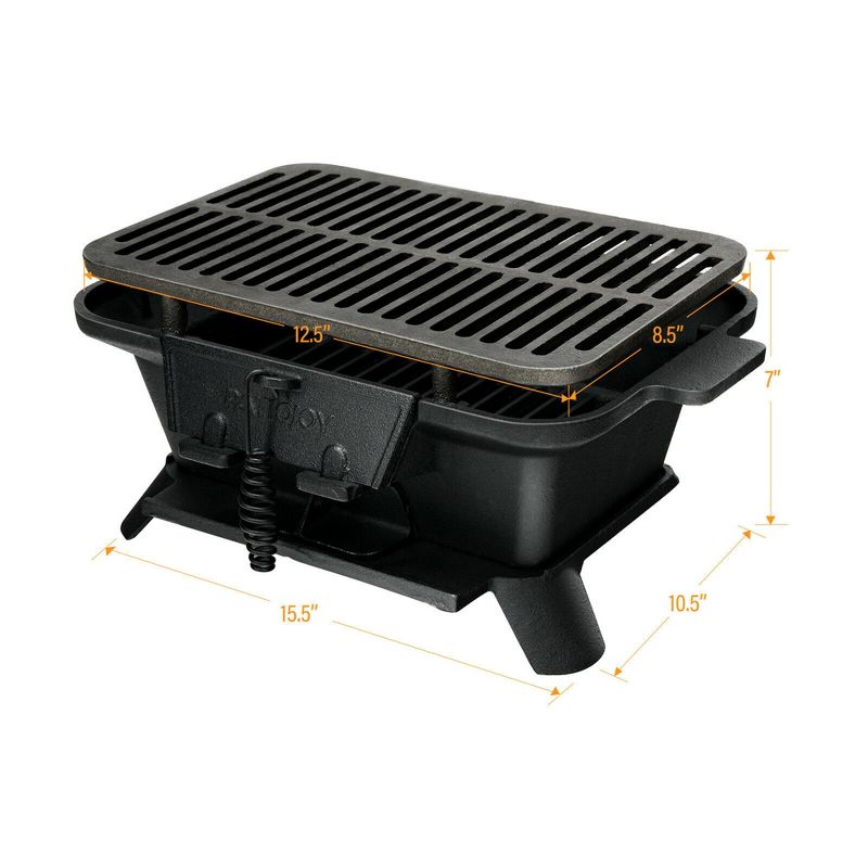 Costway Heavy Duty Cast Iron Charcoal Grill Tabletop BBQ Grill Stove for Camping Picnic, 2 of 11