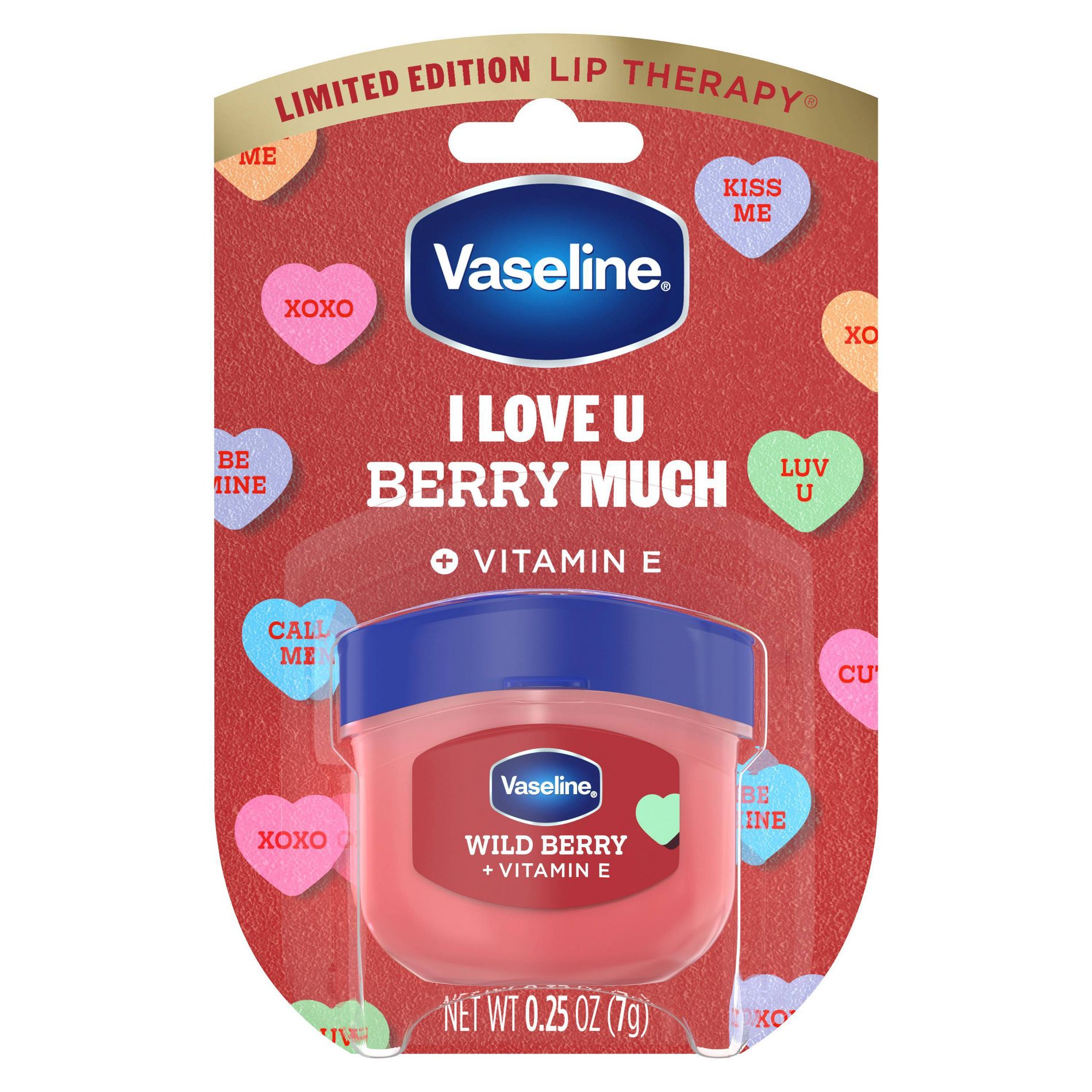 Vaseline Valentines Limited Edition Mini Lip Balm - Wild Berry - I Love U Berry Much - Travel Size - 0.25oz