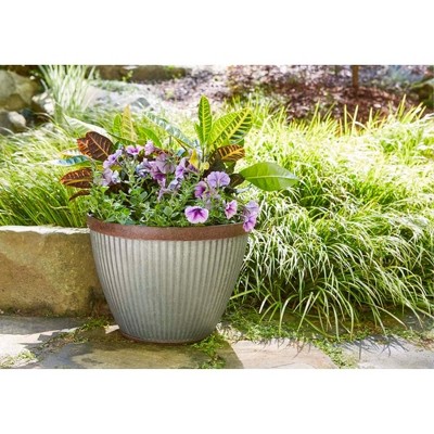 Westlake 10" Rustic Galvanized Resin Round Planter for Indoor/Outdoor