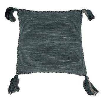 Saro Lifestyle Braided Border Tassel Throw Pillow With Poly Filling, Blue-Grey, 18" x 18"