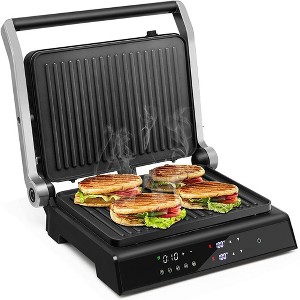 Costway Electric Panini Press Grill 1200W Sandwich Maker with Independent Temperature Control & Removable Drip Tray - 1 of 4