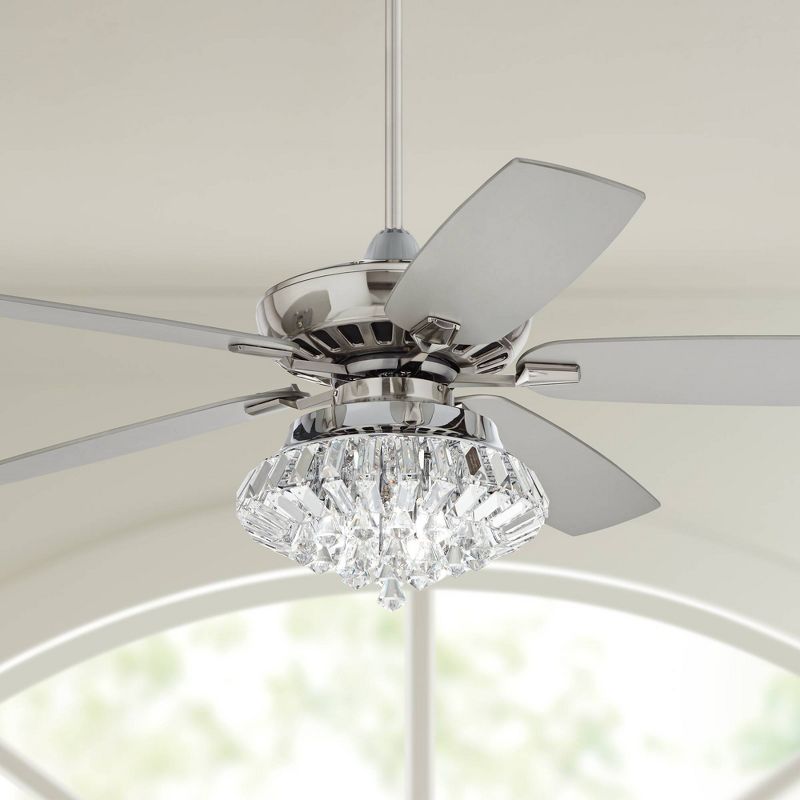 52" Casa Vieja Modern Indoor Ceiling Fan with Light LED Dimmable Remote Brushed Nickel Clear Crystal Ball Strand Living Room Kitchen, 2 of 10