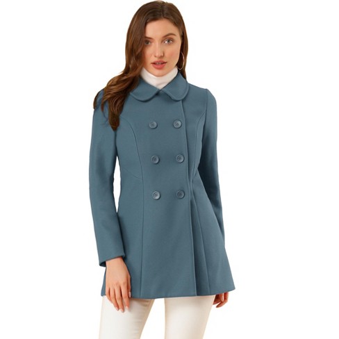 Allegra K Women's Peter Pan Collar Double Breasted Trench Coat