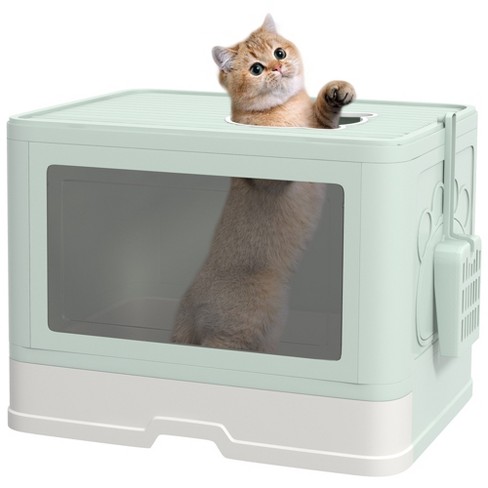 Pawhut Cat Litter Box Front Entry Top Exit Cat Litter Tray Odor Control Enclosed Cat Pan With Scoop Pull out Tray Easy To Clean Brush Green Target