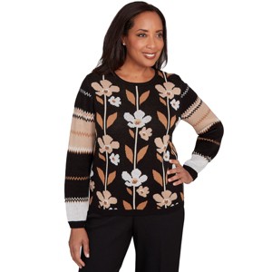 Alfred Dunner Women's Vertical Flower Zig Zag Sweater - 1 of 4