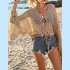 Women's Hollow Out Swimwear Cover Up Fringe V Neck Bell sleeves Crochet Tassel Swimsuit Bathing Suit Beach - 2 of 4