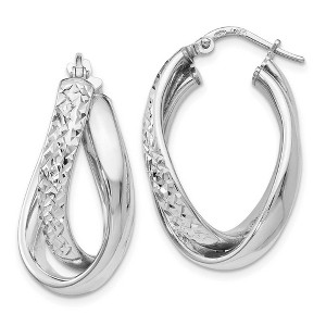 Black Bow Jewelry Polished and Textured Sterling Silver Double Bent Hoop Earrings, 26mm - 1 of 4