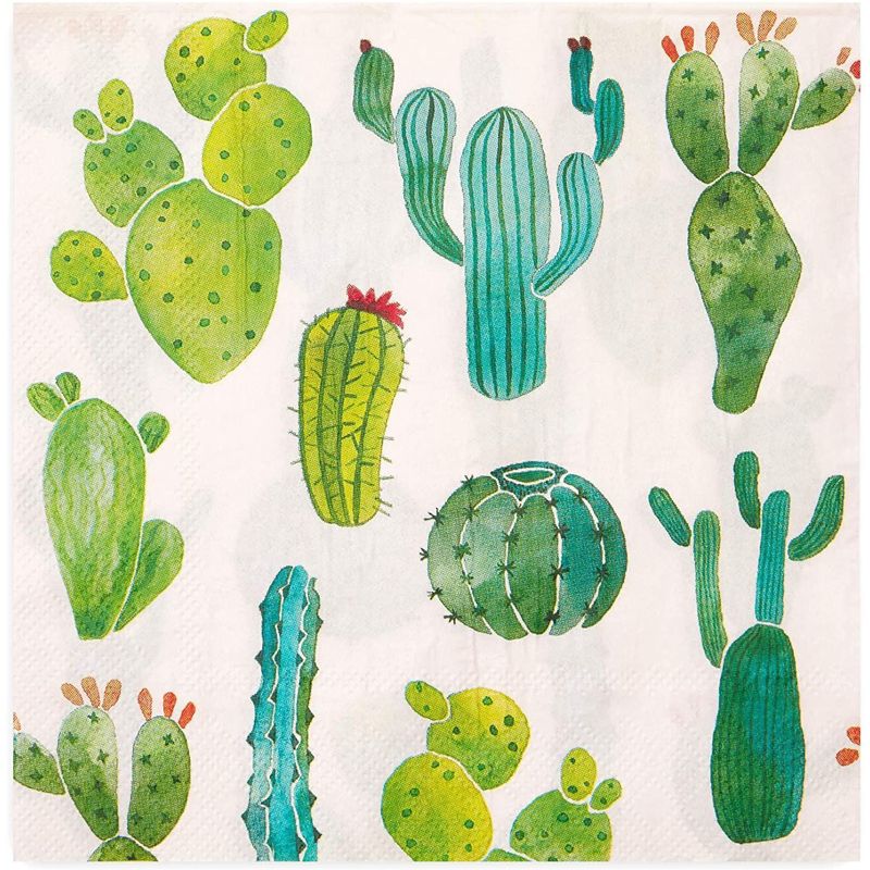 Sparkle and Bash 100 Pack Succulent Cactus Paper Napkins for Fiesta Birthday Party (6.5 In), 4 of 7