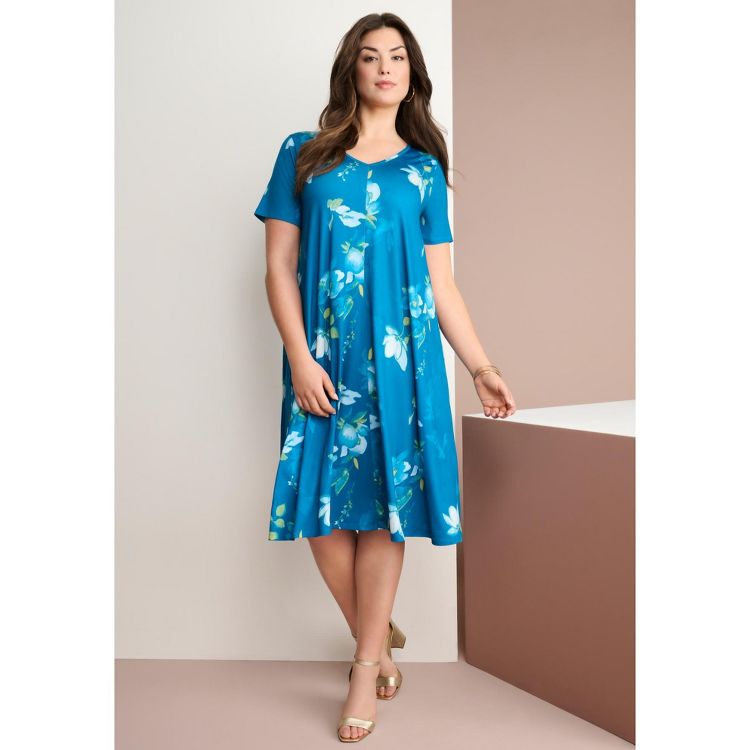 Roaman's Plus Size Short Sleeve Sleeve Swing Dress, 6 of 7