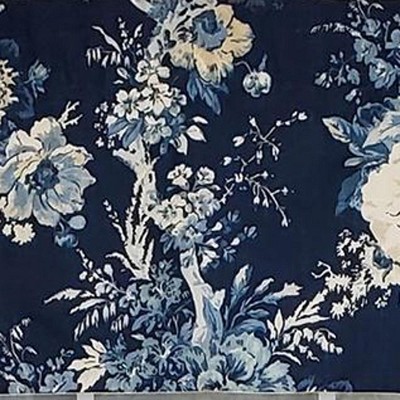 Navy Floral Cotton Tailored Window Valance 50" x 14"