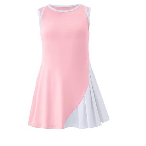 Girls Tennis Dress Sleeveless Workout Dress with Separate Shorts Asymmetric Color Block Glof Dress A Line Athletic Dress for Girls - 1 of 4