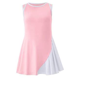 Girls Tennis Dress Sleeveless Workout Dress with Separate Shorts Asymmetric Color Block Glof Dress A Line Athletic Dress for Girls
