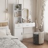 Modern Vertical Dressers,Wooden Dresser With Drawers And Open Shelves,Hair Desk With 3 Round Holes,Vertical Dresser For Bedroom-Cuddlewood - 2 of 4