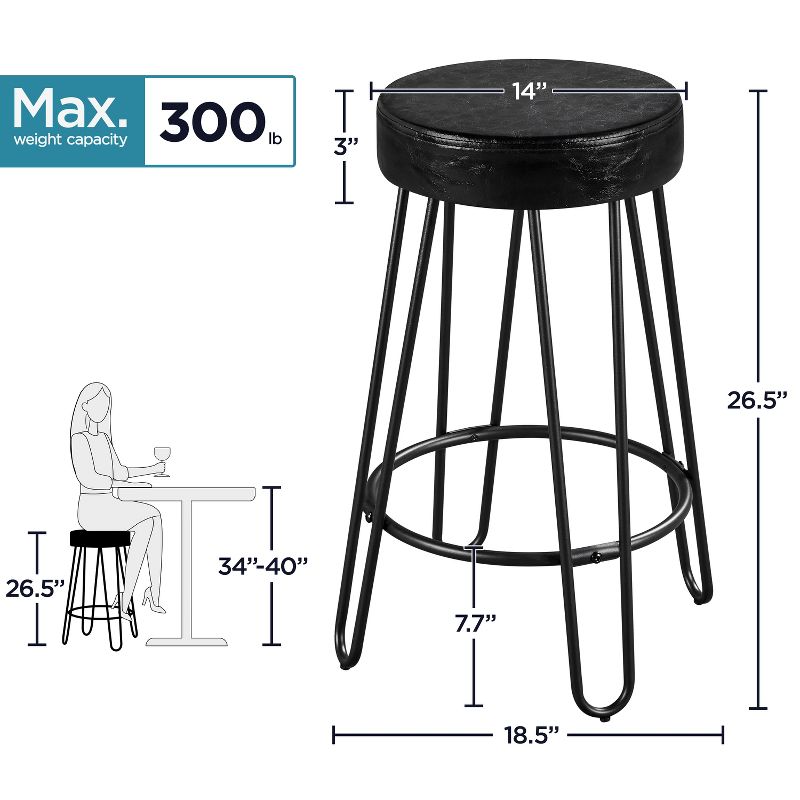 Yaheetech Set of 2 Faux Leather Round Backless Counter Stools, 3 of 8