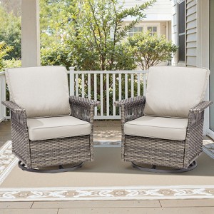 Belord High Back Outdoor Swivel Rocker Chairs Set, Gray Wicker Patio Furniture with 5-Inch Armrests and Thick Cushions for Porch, Deck, Balcony - 1 of 4