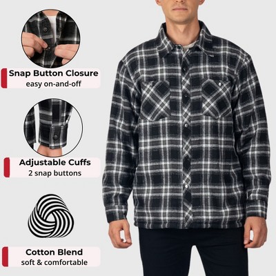 Мужские куртки Alpine Swiss Mens Josh Fleece-Lined Flannel Jacket Heavyweight Snap Button Plaid Shirt Shacket Warm Winter Outerwear BLGY 2XL — фото 2