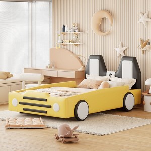 NicBex Twin Car-Shaped Platform Bed Frame with Wheels,Platform Bed with Headboard,Solid Wood Slats Support,No Box Spring Needed,Easy Assembly - 1 of 4
