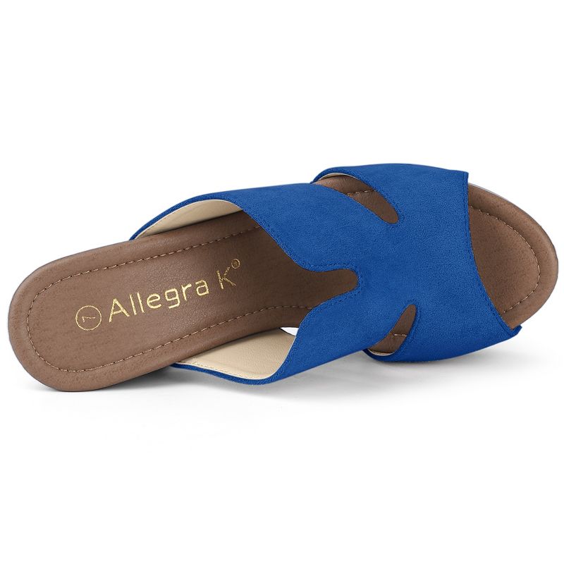 Allegra K Women's Faux Suede Peep Toe Platform Block Heel Slides Sandals, 4 of 7