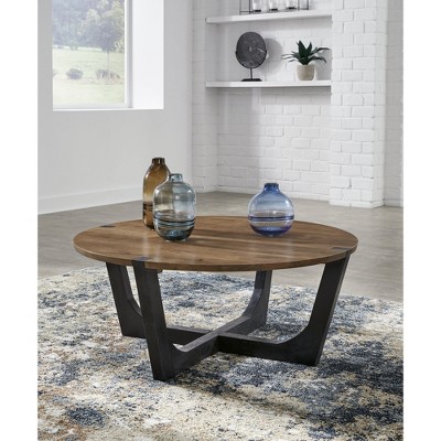 Round Black and Brown Mango Wood Coffee Table