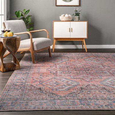 Gray and Rust Medallion Synthetic Washable 8' x 10' Area Rug