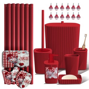 Hearth & Harbor Bathroom Set, Christmas Shower Curtain Set, Bathroom Accessories Set, Red Bathroom Décor with Xmas Toilet Brush & Trash Can - 1 of 4