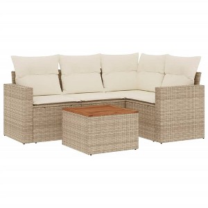 vidaXL 5 Piece Patio Sofa Set with Cushions Beige and Cream Poly Rattan - 1 of 4