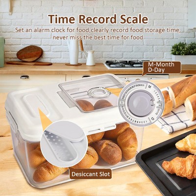 Aeelleea Large Airtight Bread Storage Container with Time Recording Lid, Bread Box for Kitchen Countertop, Bread Keeper Holds Loaf, Toast & Cookies — фото 3