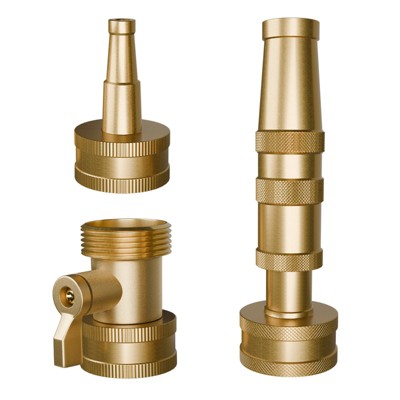 Infurnic Hose Nozzles and Wands Heavy-Duty Brass High-Pressure Garden Hose Nozzle with Adjustable Spray Valve Connector Pressure Washer, 3 Pack