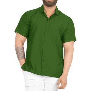 LA LEELA Mens Short Sleeve Button Down Solid Casual Camp Business Vacation Beach Collared Shirt for Men Summer Work Shirts with Pocket - 1 of 4